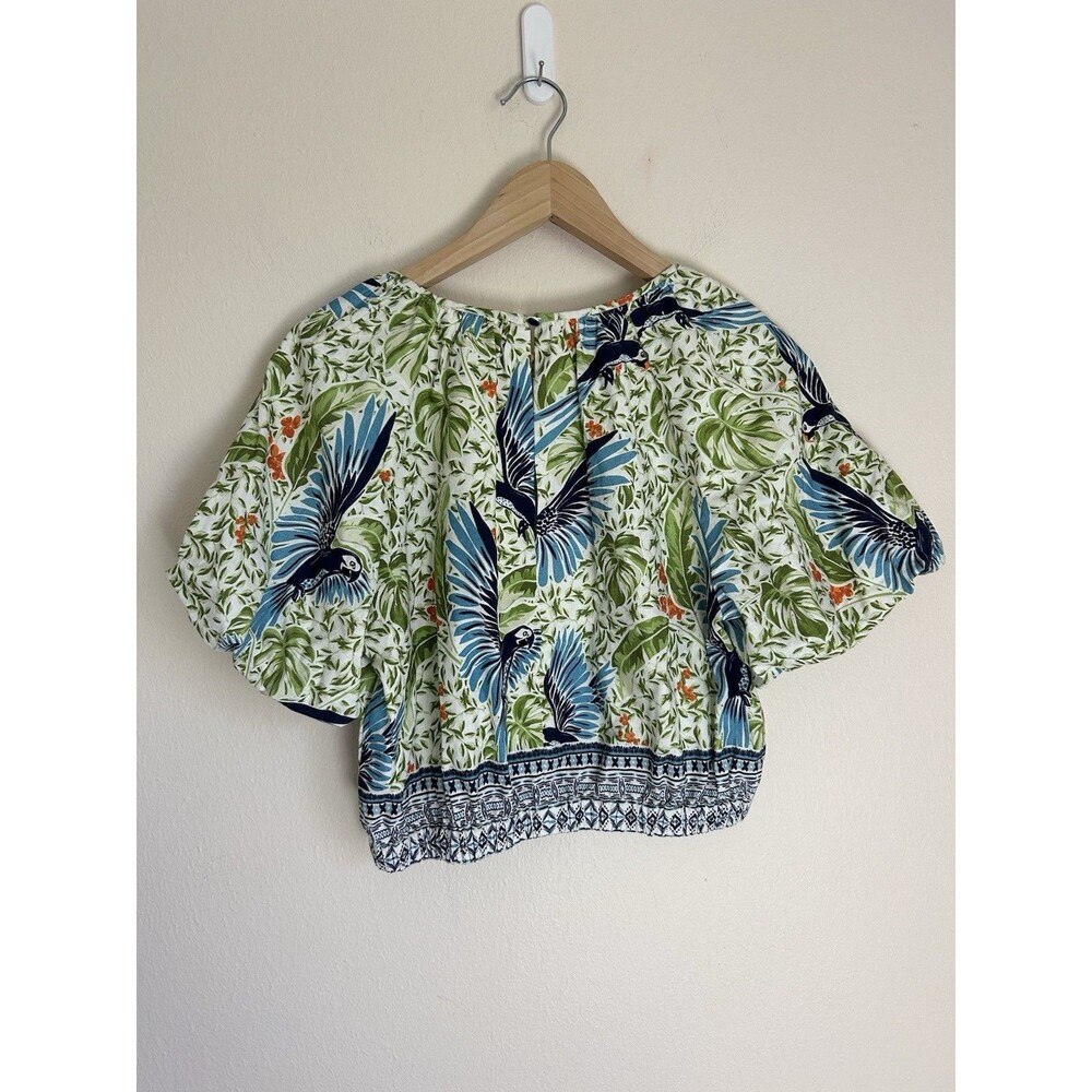 Alex Marie Puff Sleeve Boho Crop Top Parrots Tropical Resort Women’s Sz M Blouse - Picture 3 of 4